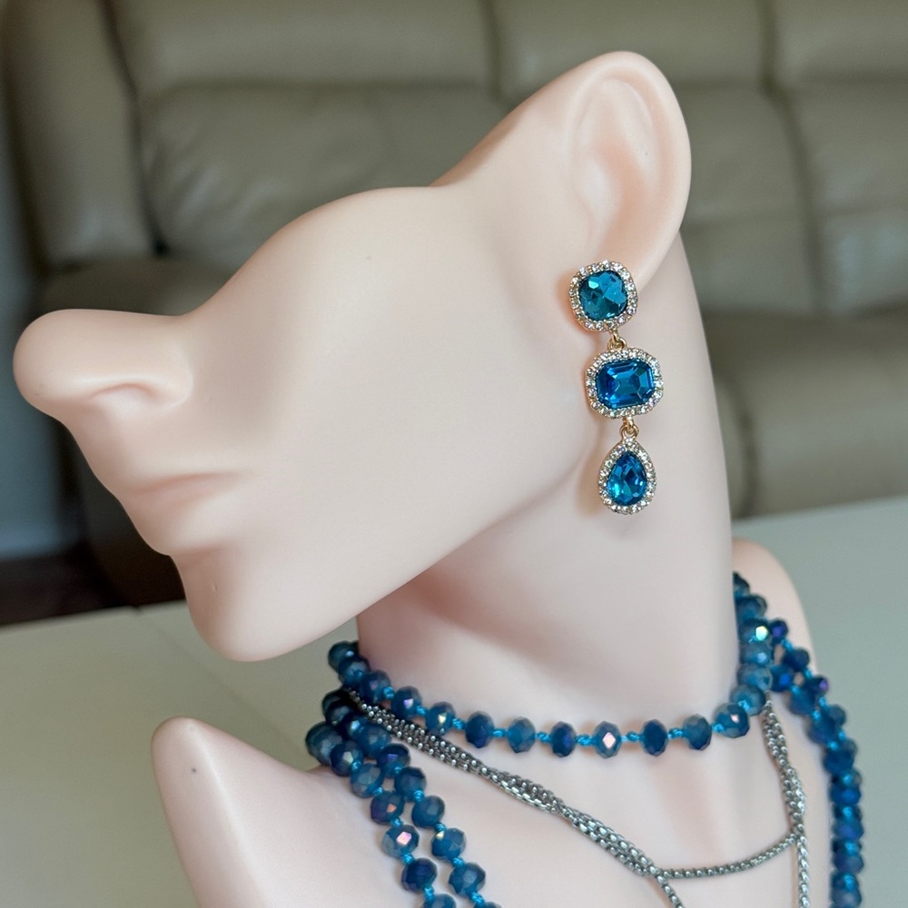 Cocktail Blue Crystal Drop Earrings